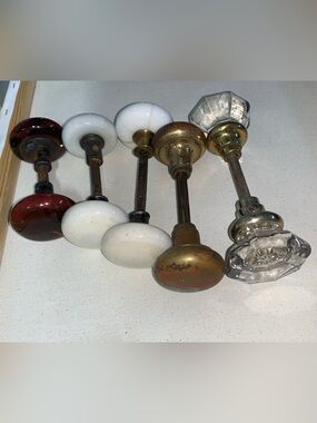 Vtg. Antique Door Knobs Collection Brown Marble Swirl Tiger Eye Porcelain